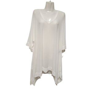 Oversized White Tunic Swimsuit CoverUp Loose Fitting Lightweight Top-Size S